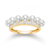 14KT Yellow Gold 3.5-4MM pearl ring with diamond row - Gaines Jewelers