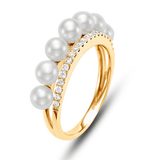 14KT Yellow Gold 3.5-4MM pearl ring with diamond row - Gaines Jewelers