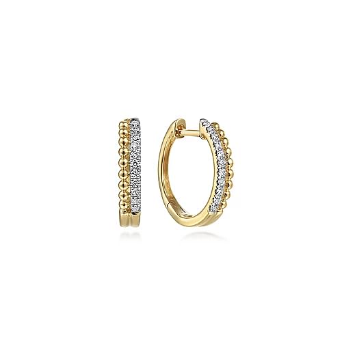 14kt yellow gold Bujukan pave 10mm 0.11ctw diam huggie earrings - Gaines Jewelers