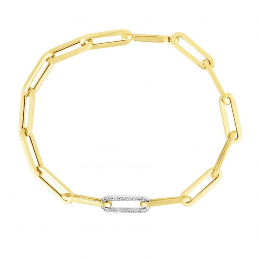 14kyg 7.5" paperclip bracelet w/ diamond clasp - Gaines Jewelers