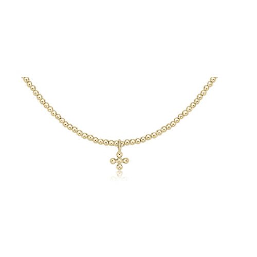 15" Choker Small Signature Cross Charm Classic 2mm Gold Bead - Gaines Jewelers