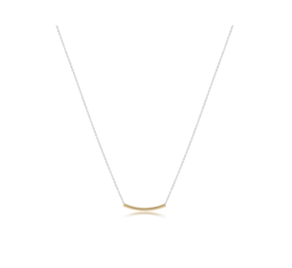 16" Mixed Metal Necklace Sterling Chain-Gold Bliss Bar-Small - Gaines Jewelers