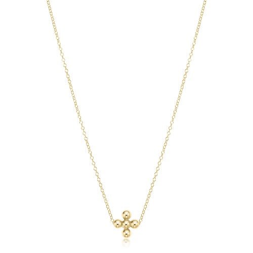 16" Necklace Classic Beaded Signature Cross Gold - Gaines Jewelers