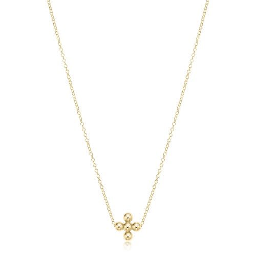 16" Necklace Classic Beaded Signature Cross Gold - Gaines Jewelers