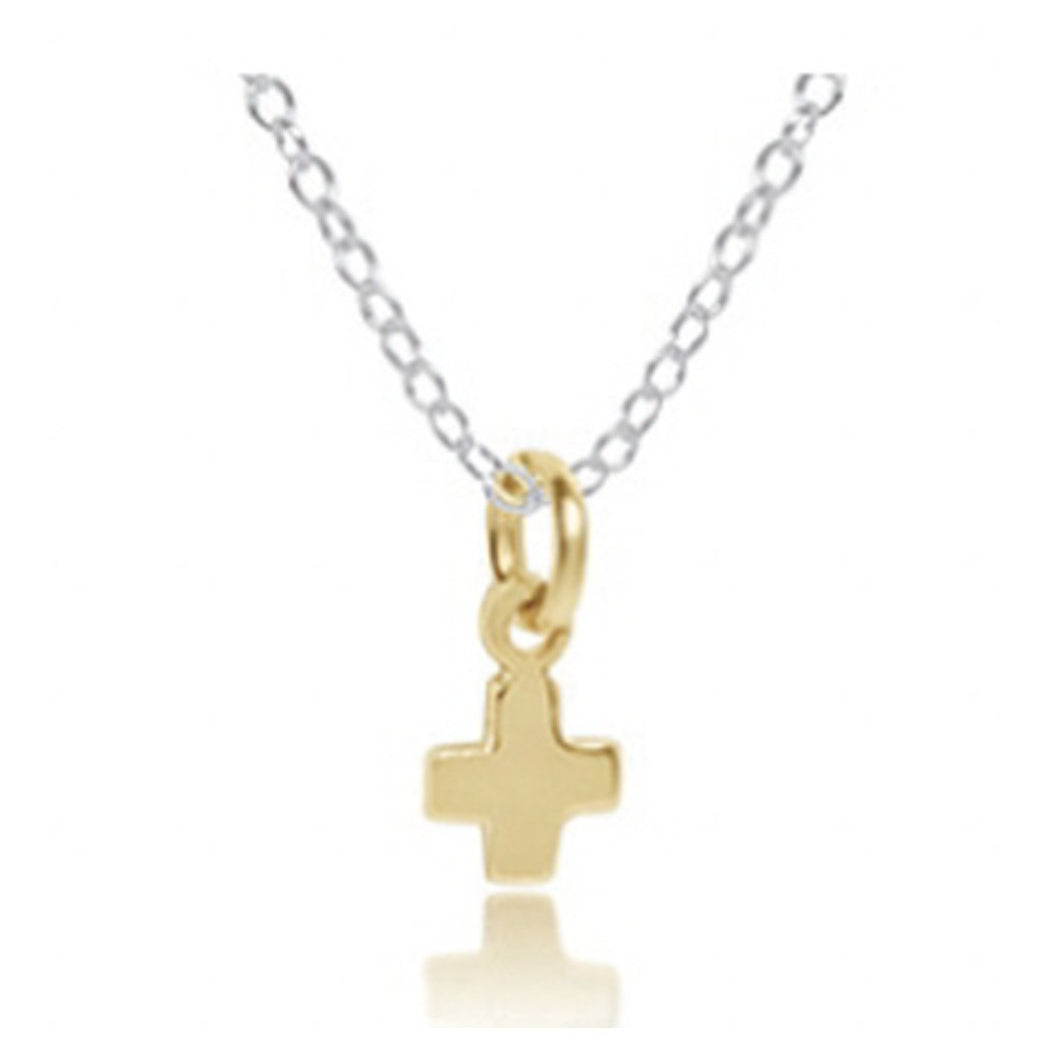 16" Necklace Sterling Mixed Metal- Signature Cross Small Gold Charm - Gaines Jewelers