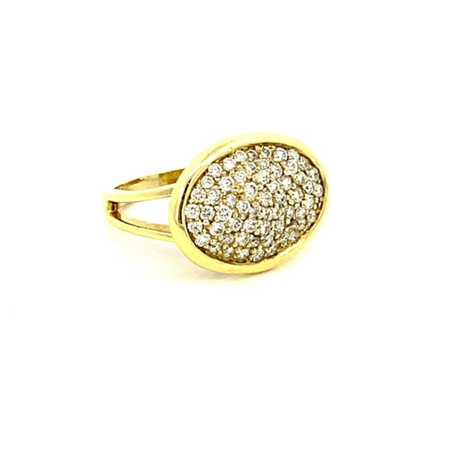 1Ring-14kt yellow gold horizontal oval pave' - Gaines Jewelers