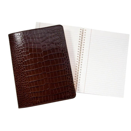 9" Wire-O-Notebook-Brown Crocodile Embossed Leather - Gaines Jewelers