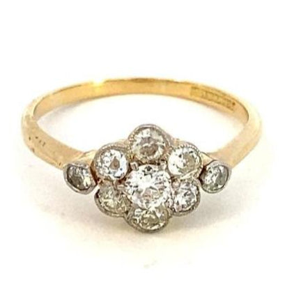 Antique diamond cluster ring yellow gold and platinum - Gaines Jewelers