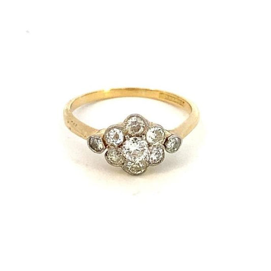 Antique diamond cluster ring yellow gold and platinum - Gaines Jewelers