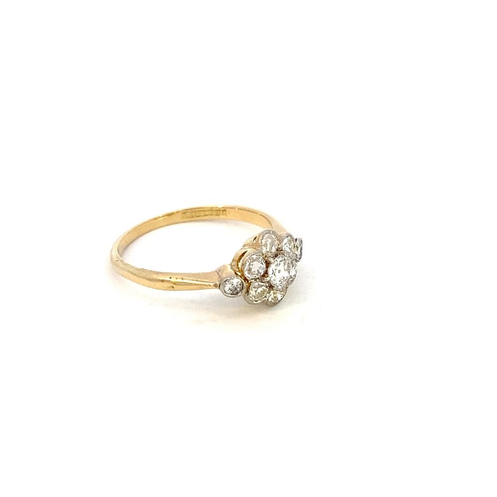 Antique diamond cluster ring yellow gold and platinum - Gaines Jewelers