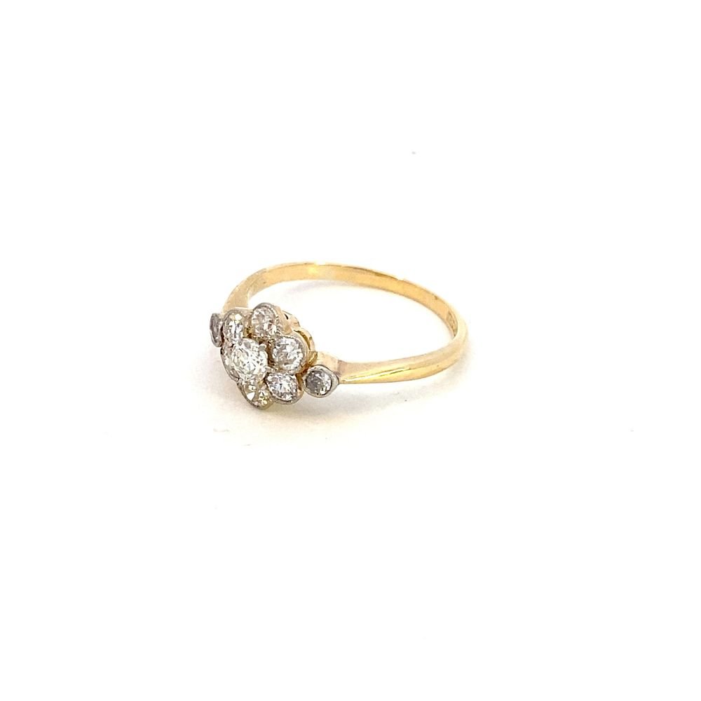 Antique diamond cluster ring yellow gold and platinum - Gaines Jewelers