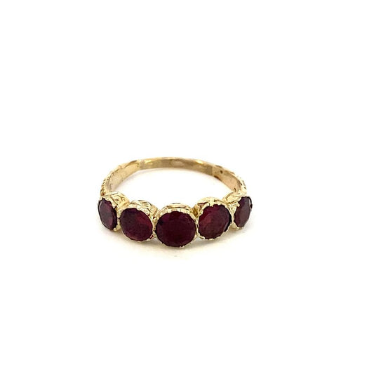 Antique garnet ring with 5 round stones yellow gold - Gaines Jewelers