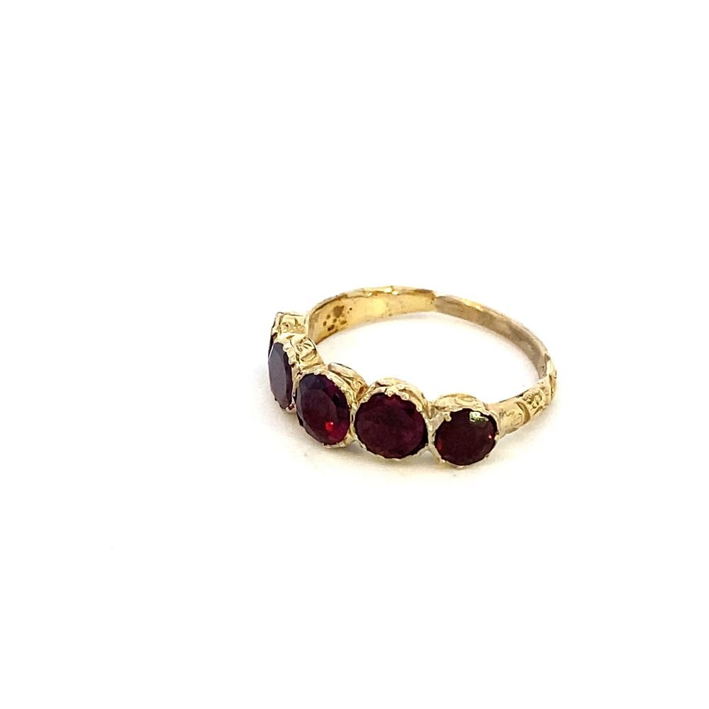 Antique garnet ring with 5 round stones yellow gold - Gaines Jewelers
