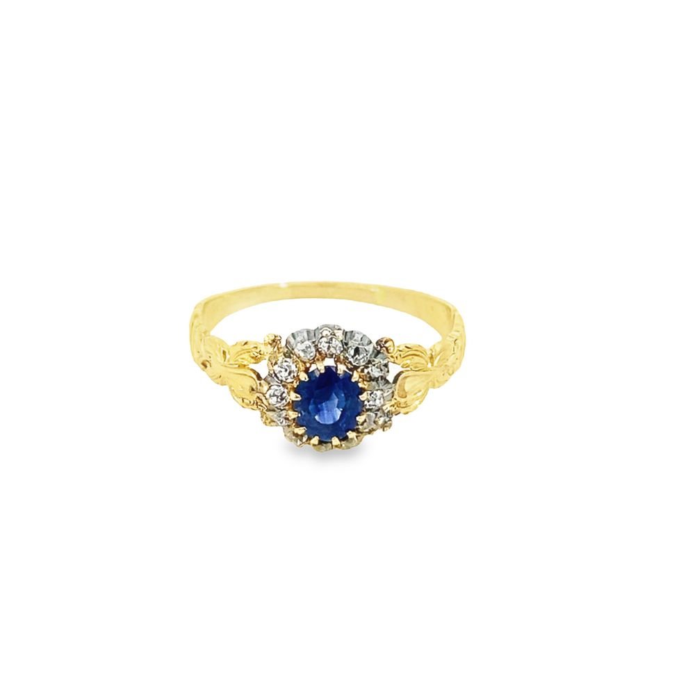 Antique ring 1 oval sapphire and diamond - Gaines Jewelers