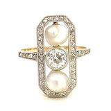 Antique ring 2 pearls and 1 diamond yellow and white gold - Gaines Jewelers