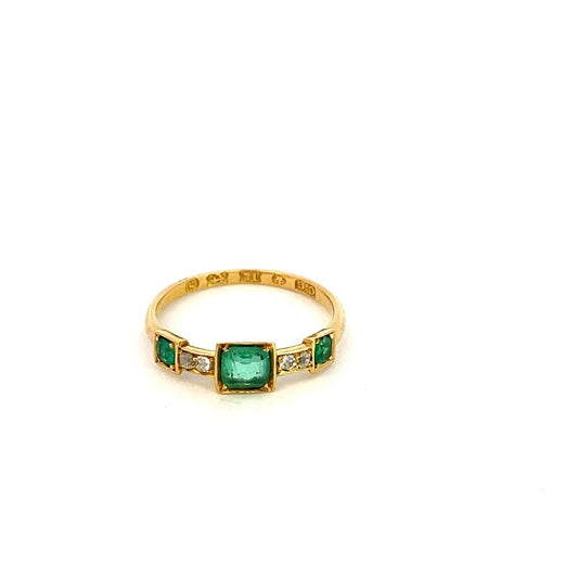 Antique ring 3 emeralds separated by diamonds - Gaines Jewelers