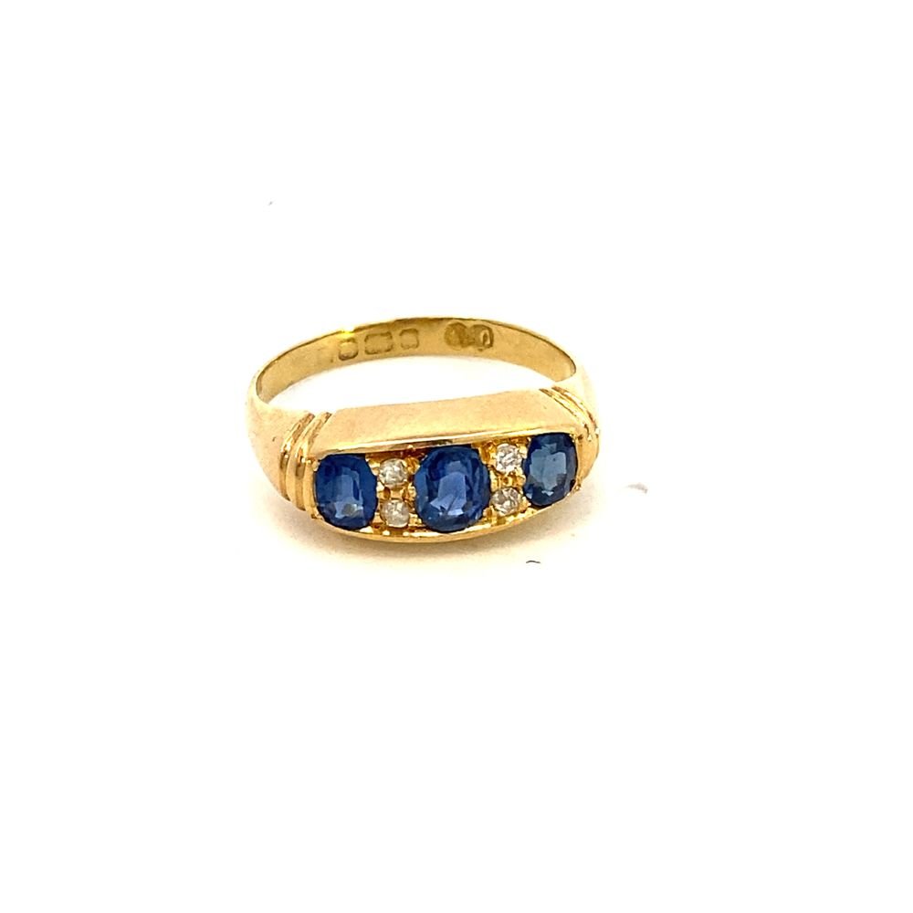 Antique ring 3 oval sapphires diamond - Gaines Jewelers