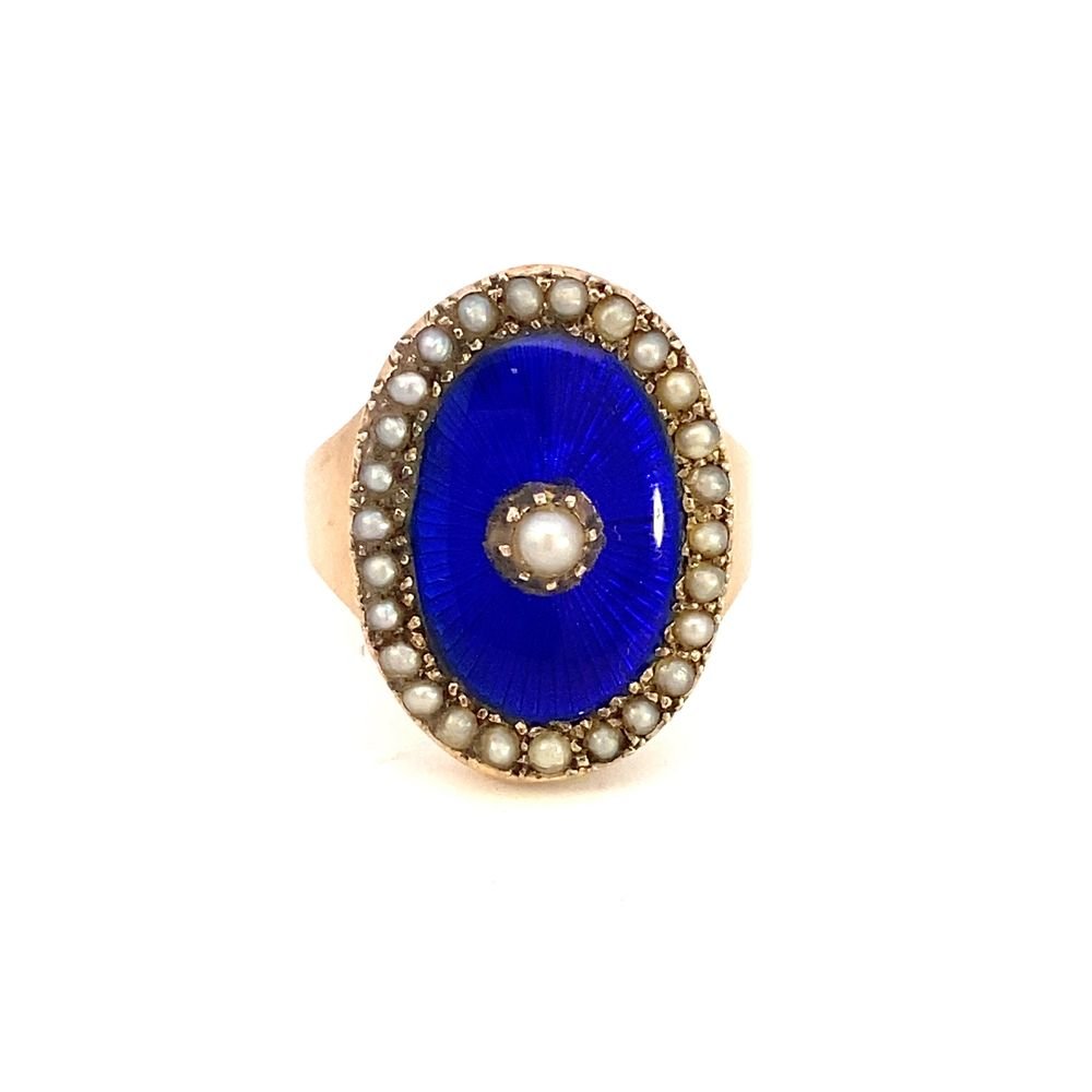 Antique ring blue enamel with pearls - Gaines Jewelers