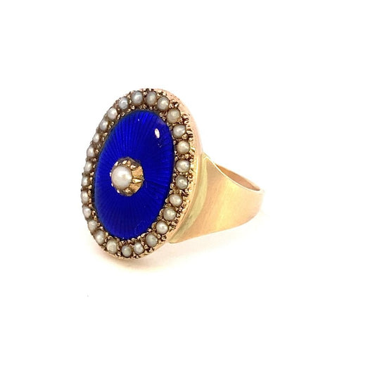 Antique ring blue enamel with pearls - Gaines Jewelers