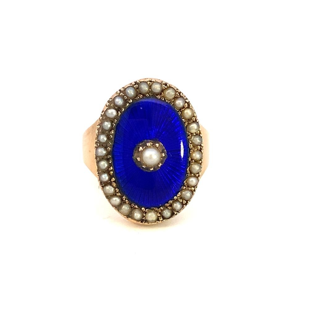 Antique ring blue enamel with pearls - Gaines Jewelers