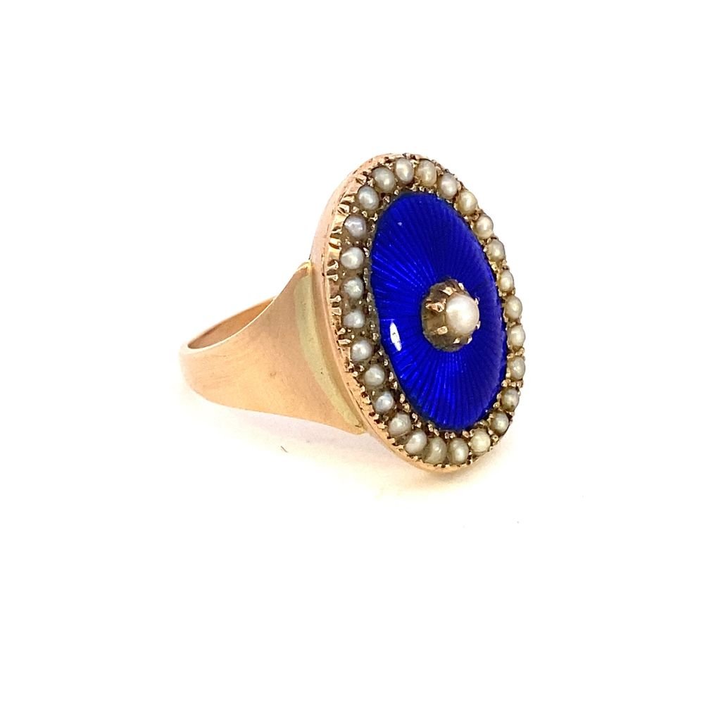Antique ring blue enamel with pearls - Gaines Jewelers