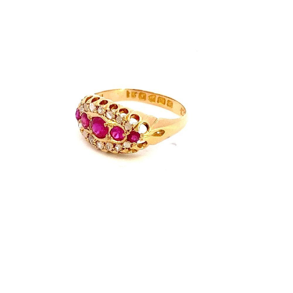 Antique ring graduated row of rubies and diamonds - Gaines Jewelers