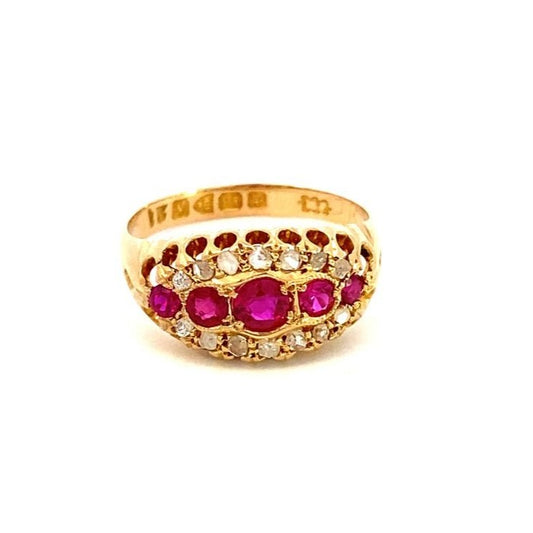 Antique ring graduated row of rubies and diamonds - Gaines Jewelers