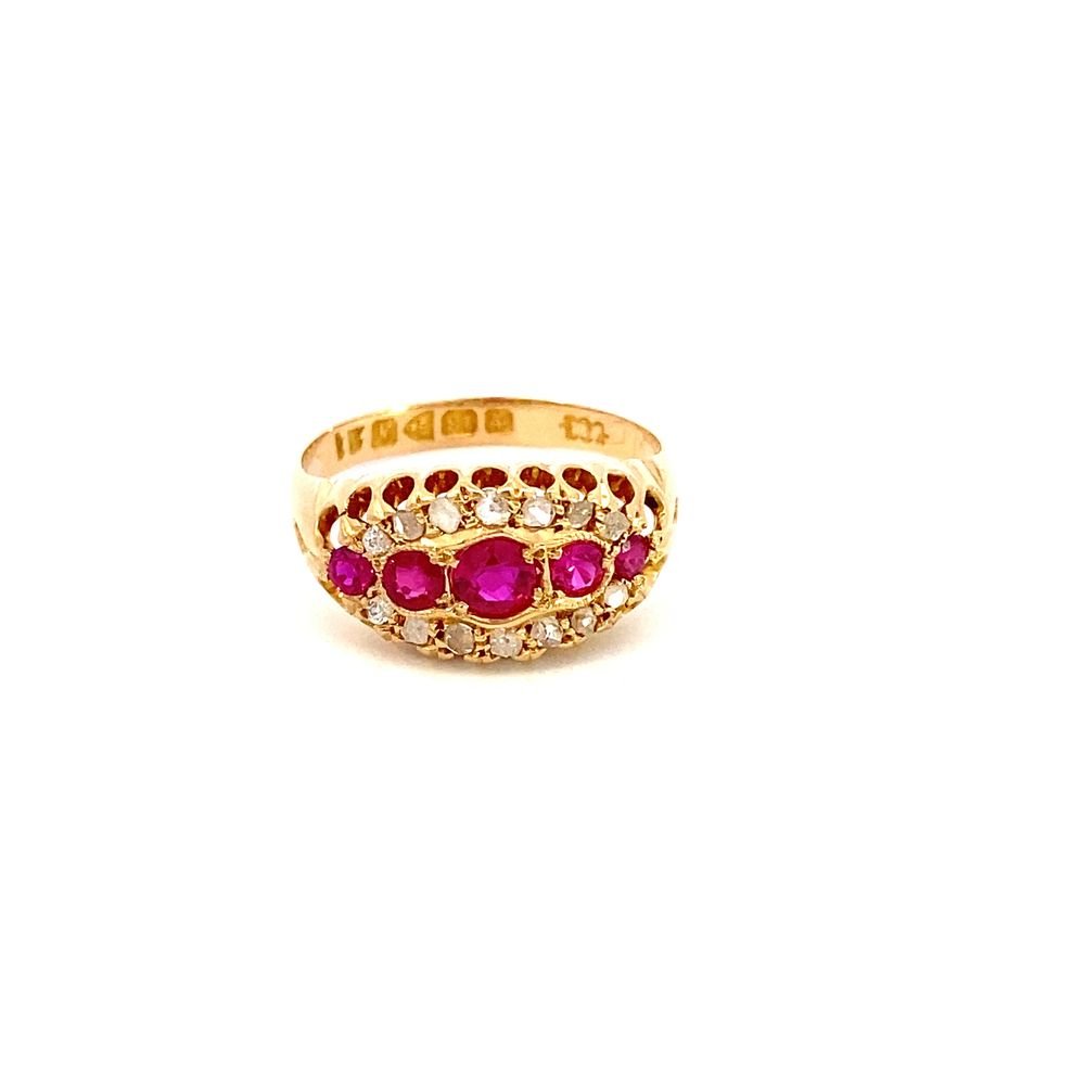 Antique ring graduated row of rubies and diamonds - Gaines Jewelers