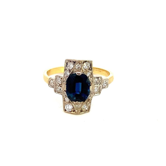 Antique ring sapphire=1.09 diamond halo - Gaines Jewelers