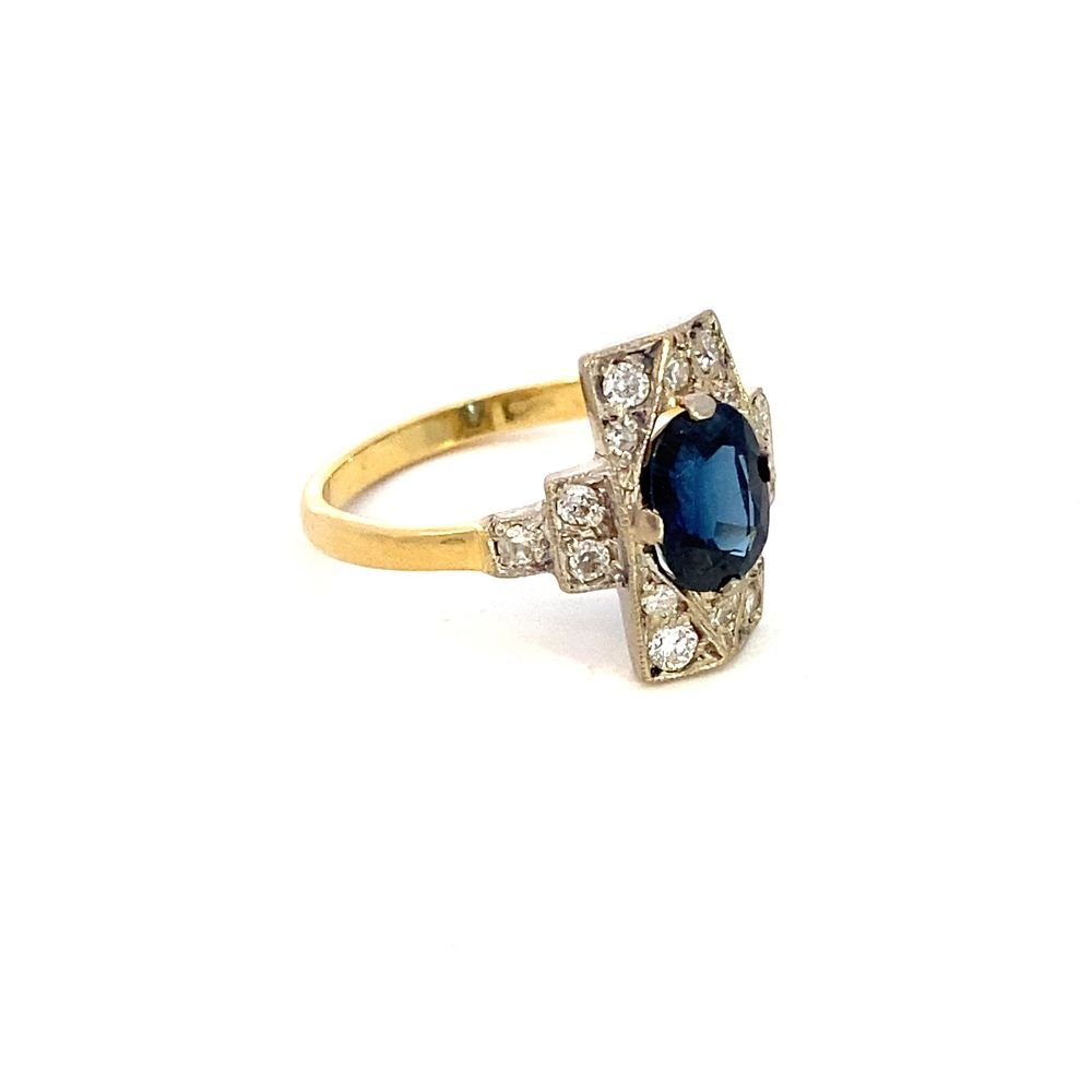 Antique ring sapphire=1.09 diamond halo - Gaines Jewelers