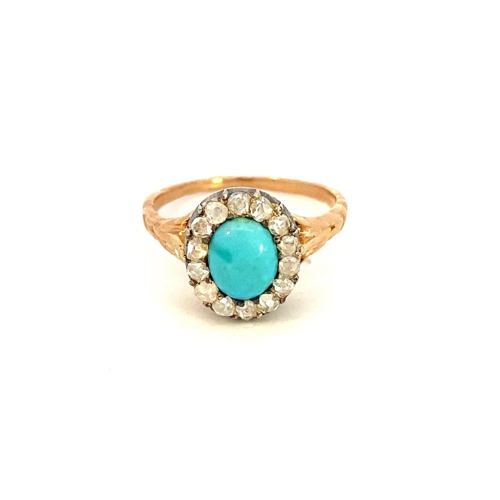 Antique turquoise and diamond cluster ring - Gaines Jewelers