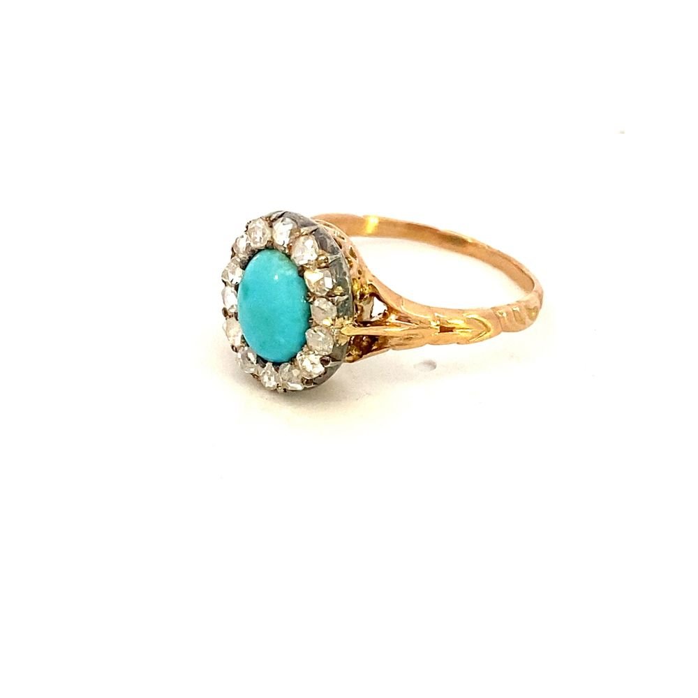 Antique turquoise and diamond cluster ring - Gaines Jewelers