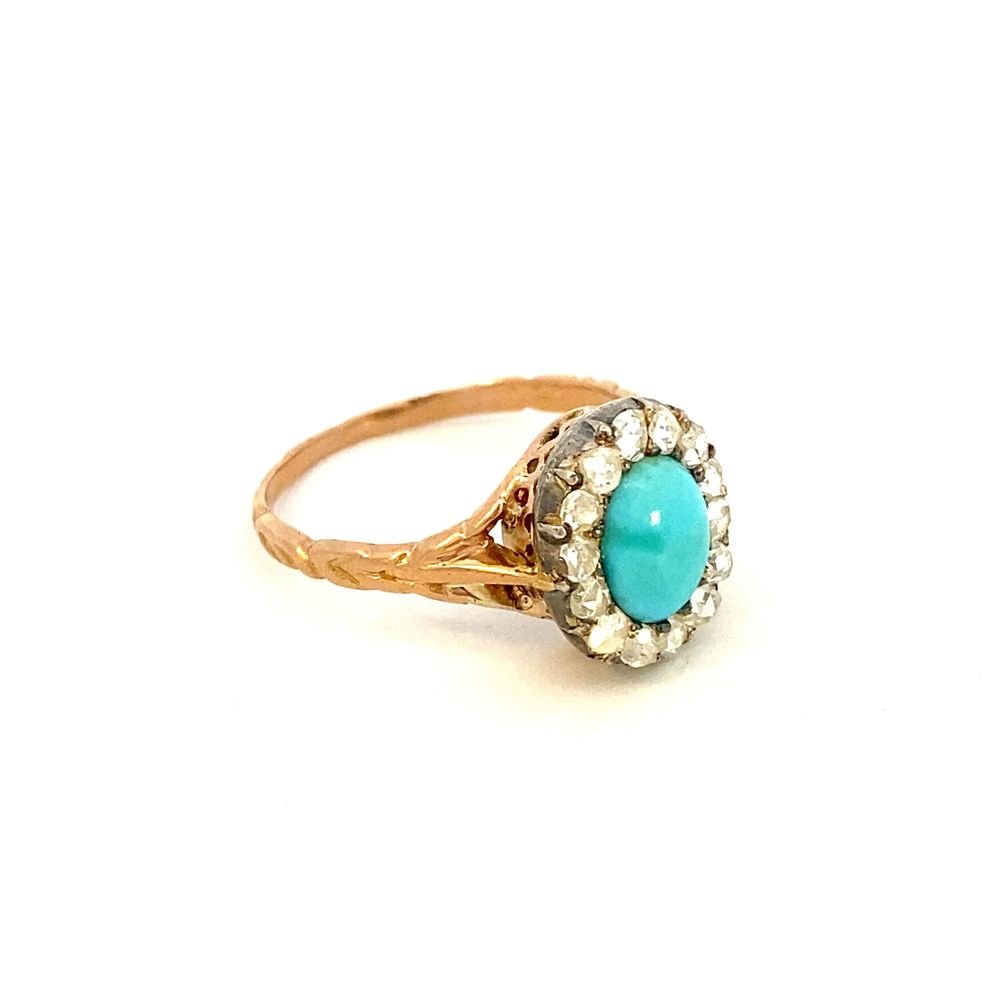 Antique turquoise and diamond cluster ring - Gaines Jewelers