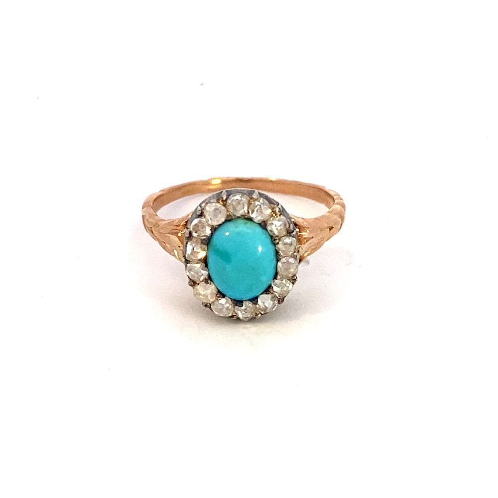 Antique turquoise and diamond cluster ring - Gaines Jewelers