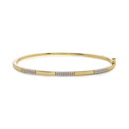 bangle bracelet diamond stations three double rows 14kt yellow gold - Gaines Jewelers