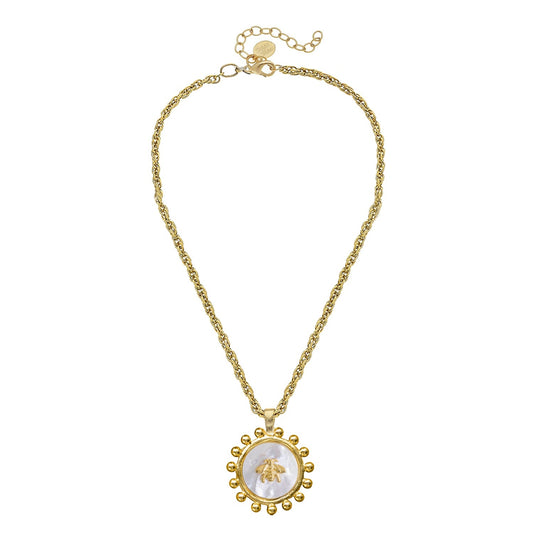 Bee Mother of Pearl Gold Rope Necklace - Gaines Jewelers