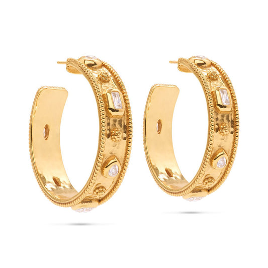 Berry Hammered Hoops - Gold/Cubic Zirconia - Gaines Jewelers