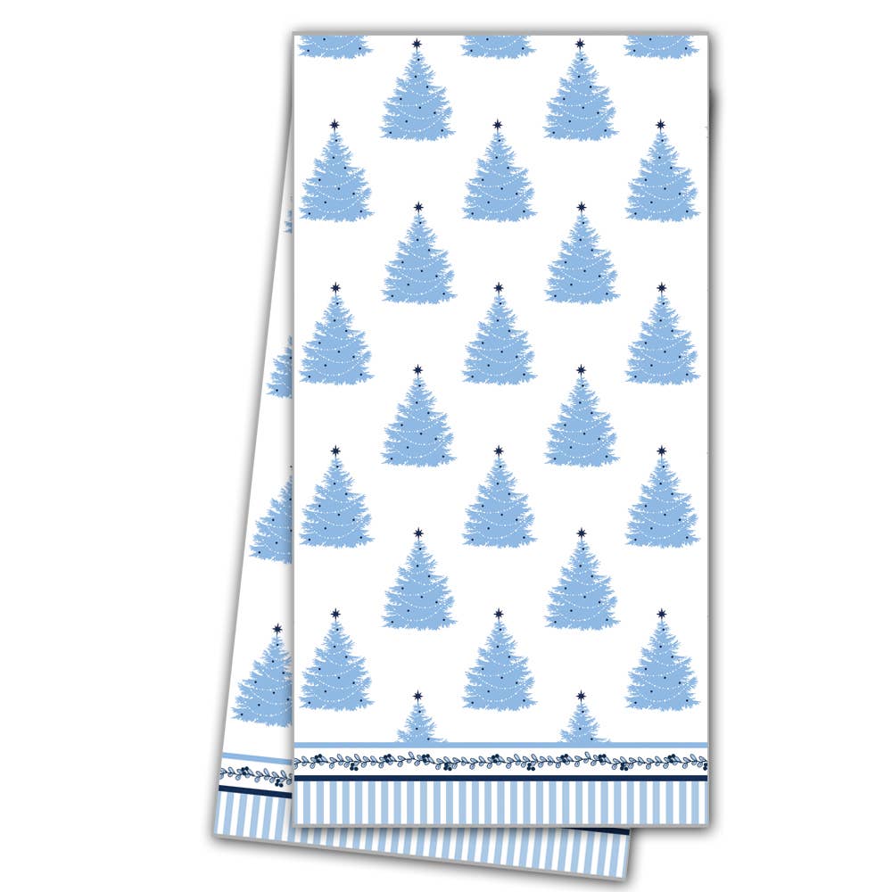 Blue Christmas Trees Block Print Tea Towel - Gaines Jewelers