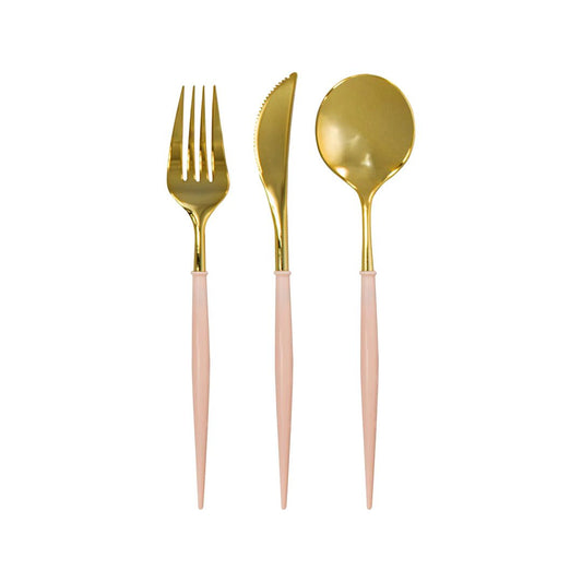 BLUSH & GOLD BELLA ASSORTED PLASTIC CUTLERY/24PC, SERVICE FOR 8 - Gaines Jewelers