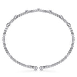 Bracelet- 14k white gold bead cuff 7 diamond stations on top - Gaines Jewelers
