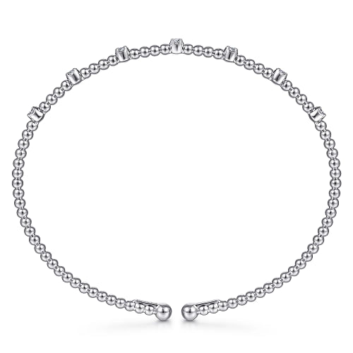 Bracelet- 14k white gold bead cuff 7 diamond stations on top - Gaines Jewelers