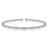 Bracelet- 14k white gold bead cuff 7 diamond stations on top - Gaines Jewelers
