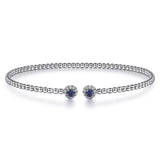 Bracelet - 14k white gold bead cuff diamond and sapphire clusters at split - Gaines Jewelers