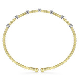 Bracelet- 14k yellow gold bead cuff 7 diamond stations on top - Gaines Jewelers