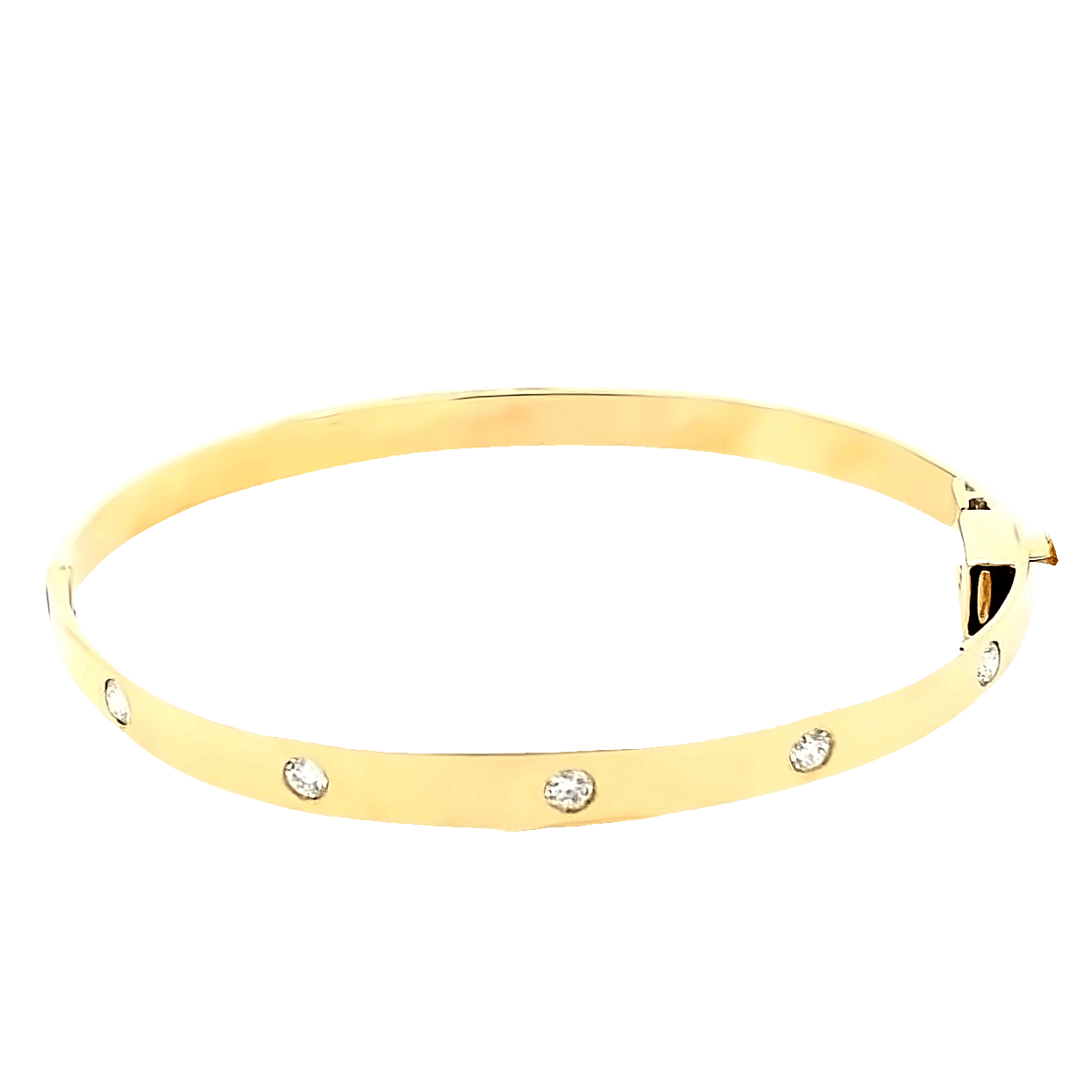 Bracelet- 14kt yellow gold bangle 5 full cut diamond=.50ct burnish - Gaines Jewelers