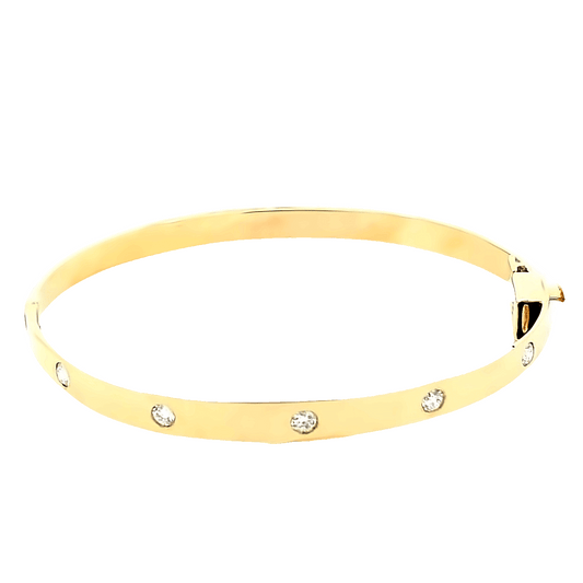 Bracelet- 14kt yellow gold bangle 5 full cut diamond=.50ct burnish - Gaines Jewelers
