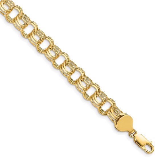 Bracelet-14kt yg triple link charm - Gaines Jewelers