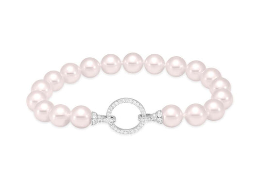 Bracelet-18kt wg cultured pearl diamond circle clasp - Gaines Jewelers