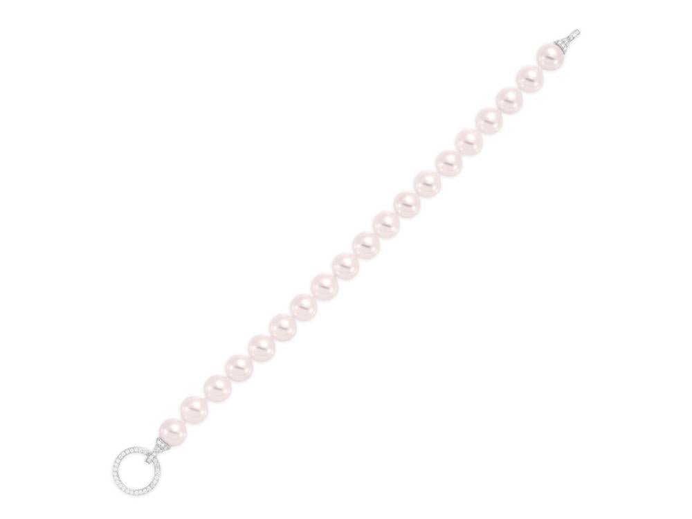Bracelet-18kt wg cultured pearl diamond circle clasp - Gaines Jewelers