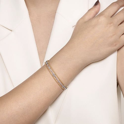 Bracelet 2-tone diamond cuff bangle - Gaines Jewelers
